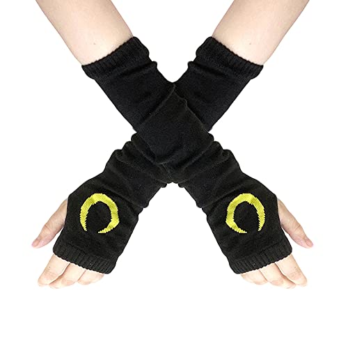 JKJF 1 Paar Goth Arm Ärmel Cool Black Moon Printed Hip Hop Armstulpen Halloween Fingerlose Strick Armstulpen Damen Punk Handschuhe für Motto Party Maskerade Kostüm Party von JKJF