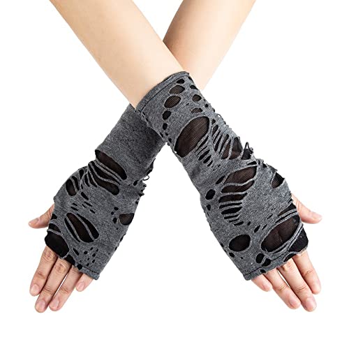 JKJF 1 Paar Halloween Fingerlose Handschuhe Damen Punk Gothic Handschuhe Cosplay Zerrissene Handschuhe für Motto Party Maskerade Kostüm Party von JKJF