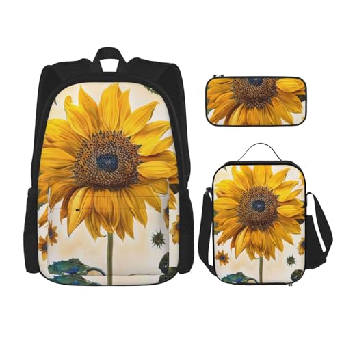 JKLQWC Schultaschen-Sets für Teenager und Erwachsene, tropische Palme, Hawaii-Strand-Drucke, Laptop-Rucksäcke und Lunch-Tasche und Federmäppchen, Geschenk für Jungen und Mädchen, Sonnenblumen JKLQWC Schultaschen-Sets für Teenager und Erwachsene, tropische Palme, Hawaii-Strand-Drucke, Laptop-Rucksäcke und Lunch-Tasche und Federmäppchen, Geschenk für Jungen und Mädchen, Sonnenblumen von JKLQWC