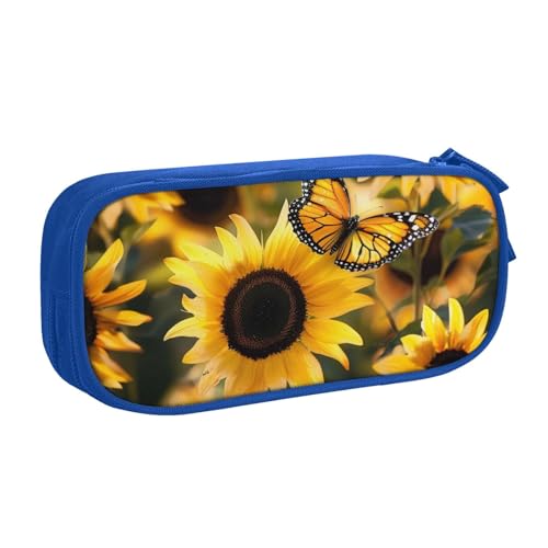 JKSEEPYN Federmäppchen mit Sonnenblumen-Motiv, Motiv: Blühende Blumen, Pflanzen, Schmetterlinge, schwarz, Make-up-Organizer, doppellagige Reißverschlusstasche mit Stiftfächern und Taschen für Büro, JKSEEPYN Federmäppchen mit Sonnenblumen-Motiv, Motiv: Blühende Blumen, Pflanzen, Schmetterlinge, schwarz, Make-up-Organizer, doppellagige Reißverschlusstasche mit Stiftfächern und Taschen für Büro, von JKSEEPYN
