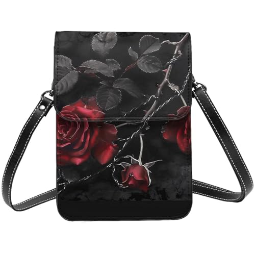JKSEEPYN Gotische schwarze Rosen, Crossbody-Tasche, Handytasche, Geldbörse, Leder, Magnetverschluss, Umhängetasche, Handy-Geldbörse für Männer, Frauen, Mädchen, Schwarz , Einheitsgröße JKSEEPYN Gotische schwarze Rosen, Crossbody-Tasche, Handytasche, Geldbörse, Leder, Magnetverschluss, Umhängetasche, Handy-Geldbörse für Männer, Frauen, Mädchen, Schwarz , Einheitsgröße von JKSEEPYN