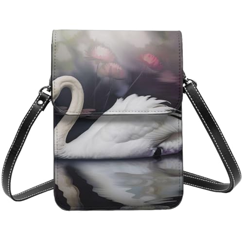 JKSEEPYN Umhängetasche mit weißem Schwanen-Druck, Handytasche, Leder, Magnetverschluss, Umhängetasche, Handy-Geldbörse für Männer, Frauen, Mädchen, Schwarz , Einheitsgröße JKSEEPYN Umhängetasche mit weißem Schwanen-Druck, Handytasche, Leder, Magnetverschluss, Umhängetasche, Handy-Geldbörse für Männer, Frauen, Mädchen, Schwarz , Einheitsgröße von JKSEEPYN