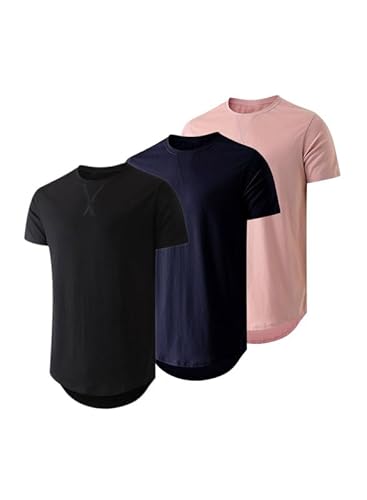 JMIERR 3 Pack T Shirt Herren Sommer Basic Einfarbig T-Shirt Baumwole Slim Fit Hemd Kurzarm Sportwear Rosa/Blau/Schwarz 2XL von JMIERR