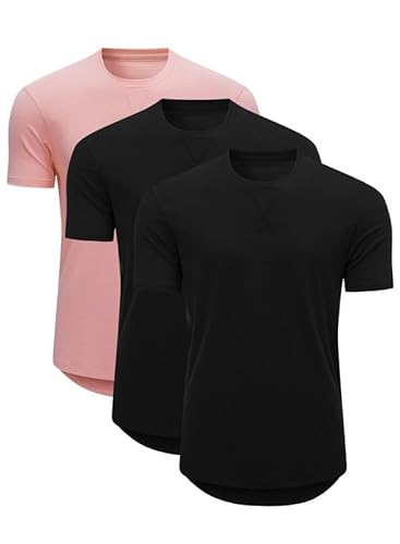 JMIERR 3 Pack T Shirt Herren Sommer Basic Einfarbig T-Shirt Baumwole Slim Fit Hemd Kurzarm Sportwear Schwarz/Rosa 2XL von JMIERR