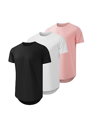 JMIERR 3 Pack T Shirt Herren Sommer Basic Longline T-Shirt Baumwole Slim Fit Hemd Kurzarm Sportwear 2XL von JMIERR