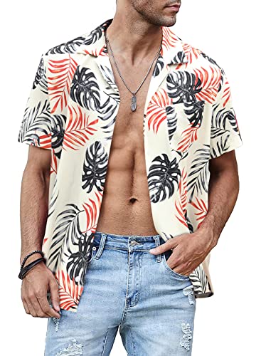 JMIERR Hawaii Hemd Männer Casual Hemd Kurzarm Button Down Urlaubhemden Hawaii-Print Diverse Rosa Palme 2XL von JMIERR