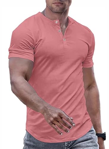 JMIERR Herren Henley-Hemden Muscle Slim Button T-Shirts 2024 Sommer Rippen Kurzarm Sport T Shirt Rot 3XL von JMIERR