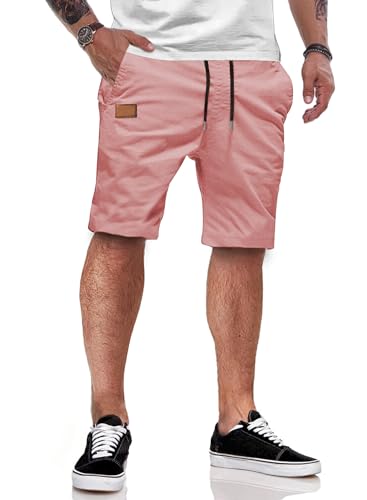 JMIERR Shorts Herren Sommer Freizeit Chino Stretch Baumwolle Elastische Taille mit Taschen Rosa XL von JMIERR