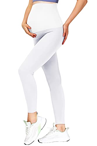 JMITHA Umstandsleggings, Lange Umstandshose Leggings Baumwolle Stretch Dünn Blickdichte Schwangerschaft Hosen Leggings Jogginghose Freizeithose für Schwangere (Weiß, S) von JMITHA