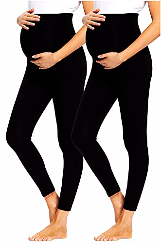 JMITHA Umstandsleggings 2er Leggings Lange Umstandshose Baumwolle Stretch Dünn Blickdichte Schwangerschaft Hosen Leggings Jogginghose Freizeithose für Schwangere (2 Stück/Schwarz, L) von JMITHA