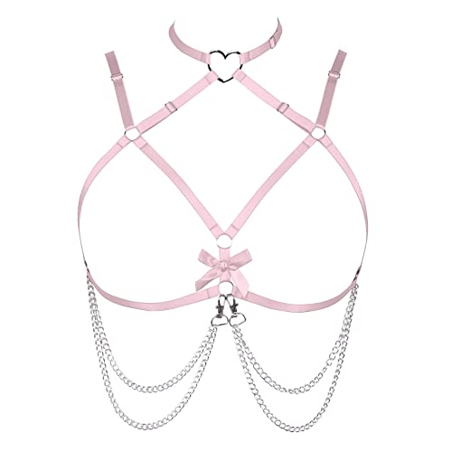 JMMHSS Plus Size Harness BH Body Chain Elastischer BH Body Gürtel Punk Goth Schmuck für Frauen und Mädchen (Rosa) von JMMHSS