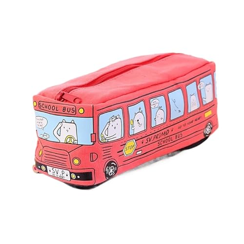 JMORCO Federmäppchen Bus niedlich Federmäppchen Leinwand Schreibwaren Box große Kapazität Federmäppchen Schule Federmäppchen for Kinder Federmäppchen Studentengeschenke (Color : Red) von JMORCO