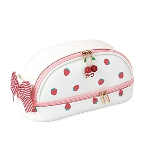 JMORCO Federmäppchen Federmäppchen Bleistiftbeutel Großes Fassungsvermögen PU Niedlich Schreibwaren Schulbedarf Geburtstags (Color : PinkWhite Strawberry) von JMORCO