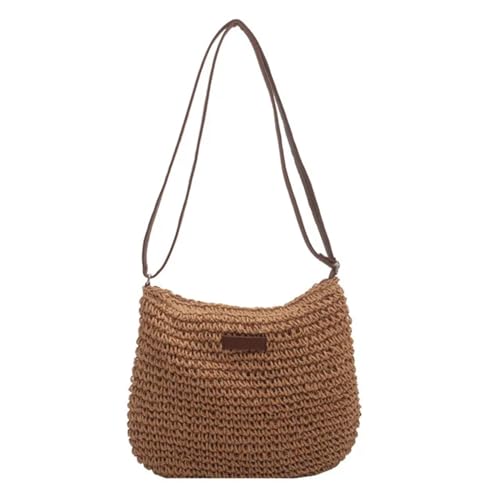 JMORCO Strohtaschen Damen-Sommer-Stroh-Umhängetasche, Damen, Strand, Urlaub, Einkaufen, gewebte Schulter-Handtasche (Color : Khaki, Size : 29x23x6cm) von JMORCO