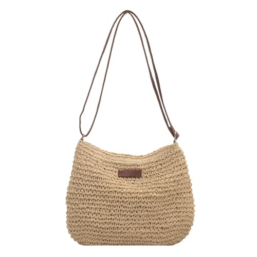 JMORCO Strohtaschen Damen Sommer Stroh Umhängetasche Frauen Strand Urlaub Einkaufen Gewebte Schulter Handtasche Geldbörsen for Frauen Taschen (Color : Beige) von JMORCO