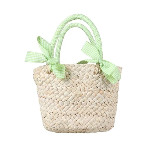 JMORCO Strohtaschen Kindertaschen for Mädchen Handtasche Kinder Tragetaschen Sommer Strand Reise Bögen Prinzessin Kind StrohtaschenZubehör (Color : Green A) von JMORCO