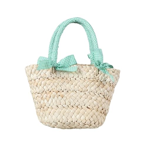 JMORCO Strohtaschen Kindertaschen for Mädchen Handtasche Kinder Tragetaschen Sommer Strand Reise Bögen Prinzessin Kind StrohtaschenZubehör (Color : Green B) von JMORCO