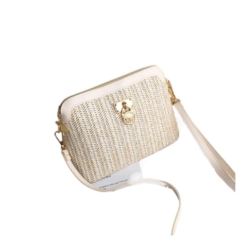 JMORCO Strohtaschen Lässige Ketten Stroh Eimer Taschen Frauen Sommer Tasche Rattan Taschen Strand Dame Reise Geldbörsen und Handtaschen Umhängetasche (Color : Khaki) von JMORCO