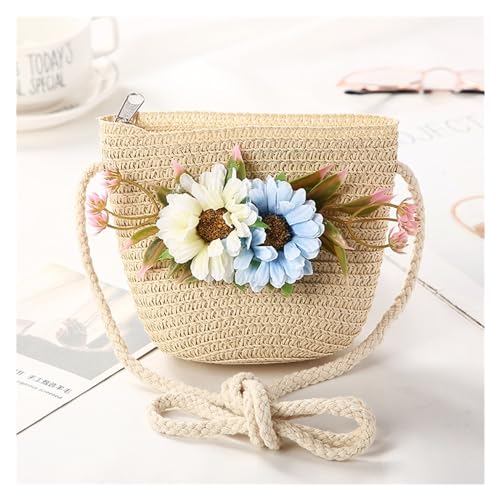 JMORCO Strohtaschen Mädchen Umhängetasche Handmade Floral Rattan Mini Umhängetasche Sommer Stroh Strandtasche Lässige Taschen Handtasche (Color : Beige-01) von JMORCO