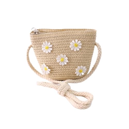 JMORCO Strohtaschen Mädchen Umhängetasche Handmade Floral Rattan Mini Umhängetasche Sommer Stroh Strandtasche Lässige Taschen Handtasche (Color : Beige-02) von JMORCO