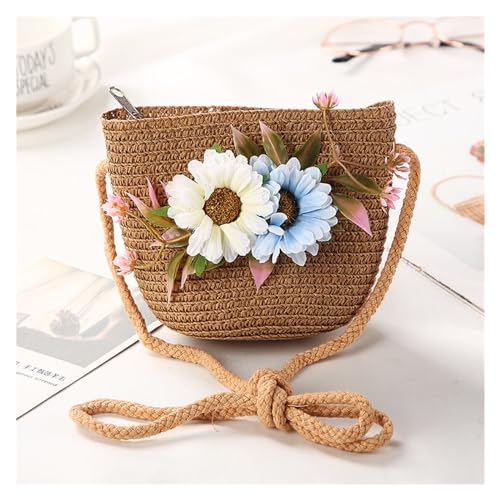 JMORCO Strohtaschen Mädchen Umhängetasche Handmade Floral Rattan Mini Umhängetasche Sommer Stroh Strandtasche Lässige Taschen Handtasche (Color : Brown) von JMORCO