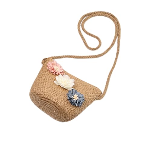 JMORCO Strohtaschen Mädchen Umhängetasche Handmade Floral Rattan Mini Umhängetasche Sommer Stroh Strandtasche Lässige Taschen Handtasche (Color : Khaki) von JMORCO