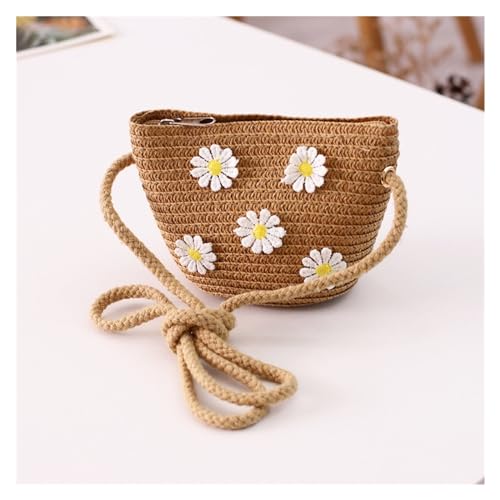 JMORCO Strohtaschen Mädchen Umhängetasche Handmade Floral Rattan Mini Umhängetasche Sommer Stroh Strandtasche Lässige Taschen Handtasche (Color : Khaki-01) von JMORCO