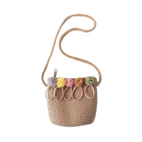 JMORCO Strohtaschen Mädchen Umhängetasche Handmade Floral Rattan Mini Umhängetasche Sommer Stroh Strandtasche Lässige Taschen Handtasche (Color : Khaki-02) von JMORCO