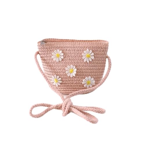 JMORCO Strohtaschen Mädchen Umhängetasche Handmade Floral Rattan Mini Umhängetasche Sommer Stroh Strandtasche Lässige Taschen Handtasche (Color : Pink-02) von JMORCO