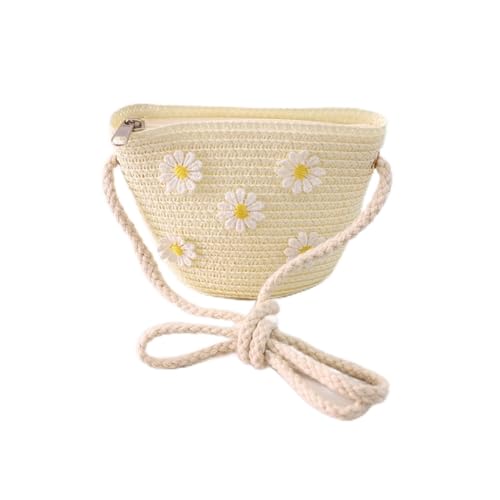 JMORCO Strohtaschen Mädchen Umhängetasche Handmade Floral Rattan Mini Umhängetasche Sommer Stroh Strandtasche Lässige Taschen Handtasche (Color : White-02) von JMORCO