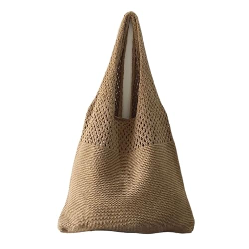 JMORCO Strohtaschen Vintage hohl gewebte Frauen Umhängetasche stricken Handtaschen große Kapazität Tragetaschen for Damen Sommer Strand Reise Shopper Geldbörse (Color : Lightbrown) von JMORCO