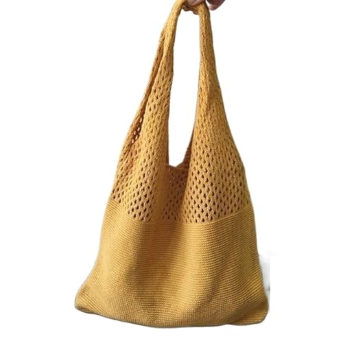 JMORCO Strohtaschen Vintage hohl gewebte Frauen Umhängetasche stricken Handtaschen große Kapazität Tragetaschen for Damen Sommer Strand Reise Shopper Geldbörse (Color : Yellow) von JMORCO