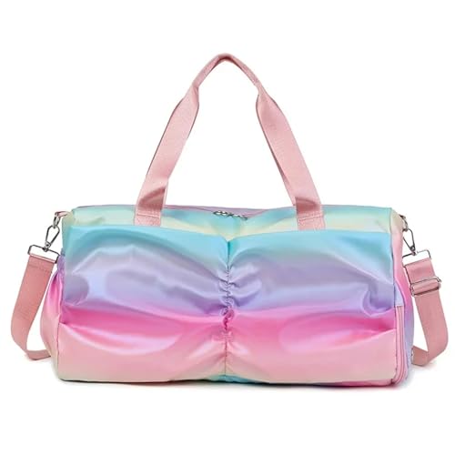 Reisetasche Regenbogen Bunte Sporttasche Damen Handtaschen Reisen Fitness Sport Mädchen Seesack Yoga Schuhe Umhängetasche Wasserdicht Trocken Nass Tasche (Color : Pink) von JMORCO