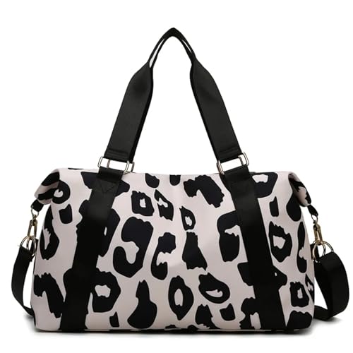 Reisetasche Reisetasche Damen Leopard Große Nylontasche Tote Handtaschen Fitness Sporttasche Damen Wochenende Rosa Tasche Reisetaschen (Color : Black) von JMORCO