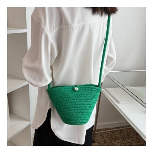 Strohtaschen Gewebte Umhängetasche Sommer Stroh Taschen Jugend Mädchen Süße Geldbörse Handtasche Frauen Casual Einfarbig Strand Eimer Tasche (Color : Green) von JMORCO