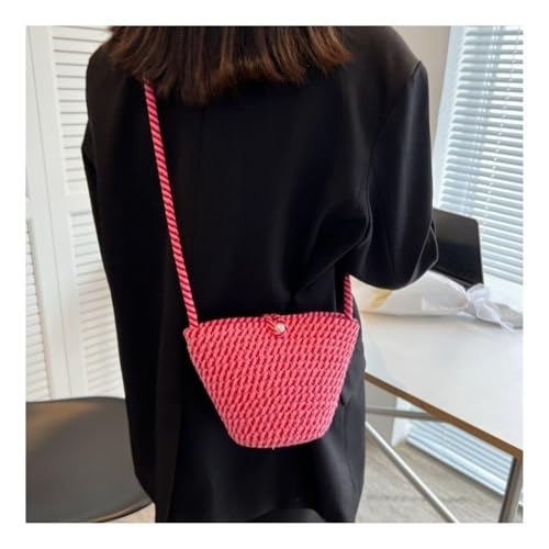 Strohtaschen Gewebte Umhängetasche Sommer Stroh Taschen Jugend Mädchen Süße Geldbörse Handtasche Frauen Casual Einfarbig Strand Eimer Tasche (Color : Hot Pink) von JMORCO