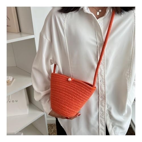 Strohtaschen Gewebte Umhängetasche Sommer Stroh Taschen Jugend Mädchen Süße Geldbörse Handtasche Frauen Casual Einfarbig Strand Eimer Tasche (Color : Orange) von JMORCO