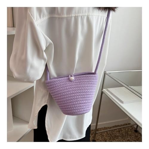 Strohtaschen Gewebte Umhängetasche Sommer Stroh Taschen Jugend Mädchen Süße Geldbörse Handtasche Frauen Casual Einfarbig Strand Eimer Tasche (Color : Purple) von JMORCO