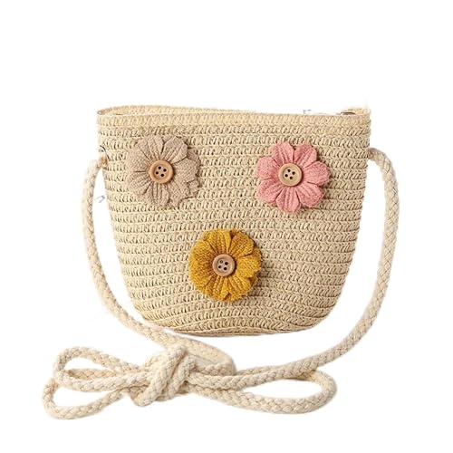 Strohtaschen Niedliche Kinder Stroh Umhängetaschen Blume Baby Mädchen Kleine Eimer Umhängetasche Jungen Kinder Mini Geldbörse Strand Handtaschen (Color : FlowerB-01) von JMORCO