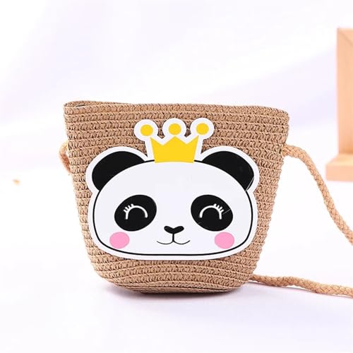 Strohtaschen Niedliche Kinder Stroh Umhängetaschen Blume Baby Mädchen Kleine Eimer Umhängetasche Jungen Kinder Mini Geldbörse Strand Handtaschen (Color : Panda brown) von JMORCO