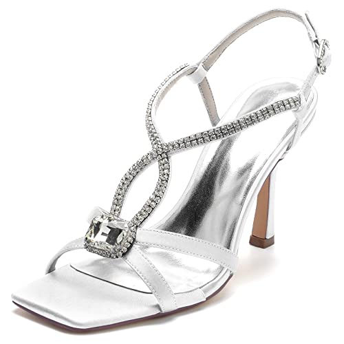 JMdfcqer Brautschuhe Damen Offener Zeh Stöckel Absatz Arbeit Braut Hochzeit Kleid Abendschuhe mit Strass,Weiß,36 EU von JMdfcqer