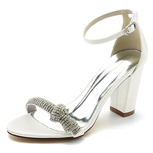 JMdfcqer Damen Sandalen Offener Zeh Blockabsatz Knöchelriemen Sommer Partei Hochzeit Abendschuhe,Elfenbein,41 EU von JMdfcqer