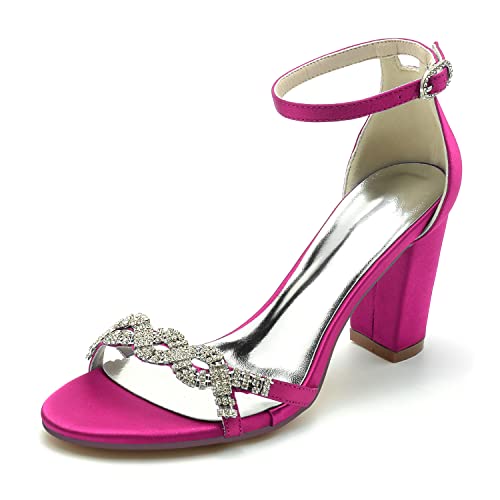 JMdfcqer Hochzeitsschuhe Brautschuhe Damen Knöchelriemen Blockabsatz Offener Zeh Sandalen für Hochzeit Kleid Partei,Fuchsia,41 EU von JMdfcqer