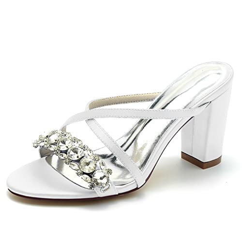 JMdfcqer Pantoletten Damen Sommerschuhe mit Kreuz Riemchen Bequem Sandalen Sommer Elegant Sandaletten mit Strass,Weiß,41 EU von JMdfcqer