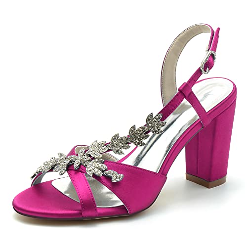 Sandalen Damen Strass Riemchen Peep Zehen Blockabsatz Sommerschuhe Partei Abendschuhe,Fuchsia,40 EU von JMdfcqer