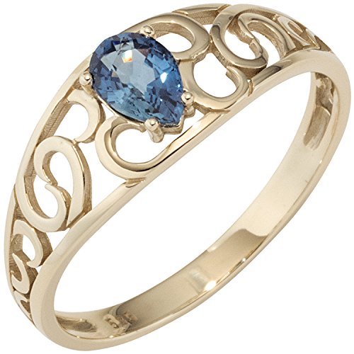 Jobo Damen-Ring aus 585 Gold mit Safir Tropfen Größe 56 von Jobo