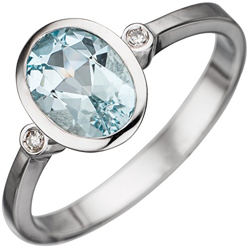 Jobo Damen-Ring aus 585 Weißgold mit Aquamarin und 2 Diamanten Größe 60 von Jobo