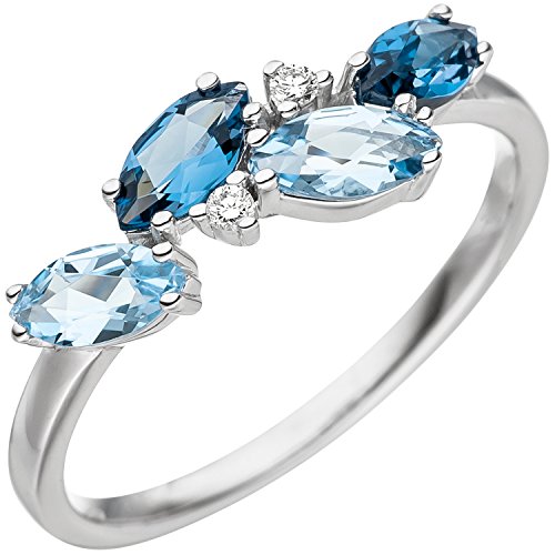 Jobo Damen-Ring aus 585 Weißgold mit Blautopas und 2 Diamanten Größe 54 von Jobo