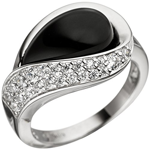 Jobo Damen-Ring aus 925 Silber mit Onyx und Zirkonia Größe 62 von Jobo