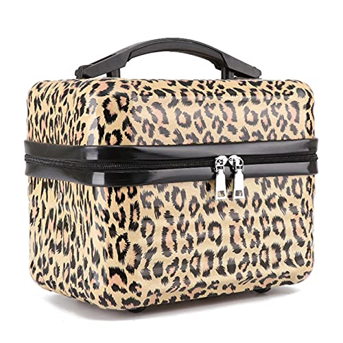 Tragbare Hartschalen-Kosmetiktasche mit großer Kapazität, Train Box, Kosmetik-Aufbewahrungstasche, Make-up-Tasche mit Pinsel-Organizer, Reisetasche for Frauen, Geschenk (Rosa)/110 (Color : Leopard) von JOEBO